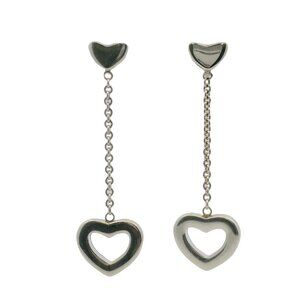 Tiffany & Co Retired 925 Sterling Silver Open Heart Drop/Dangle Chain Earrings